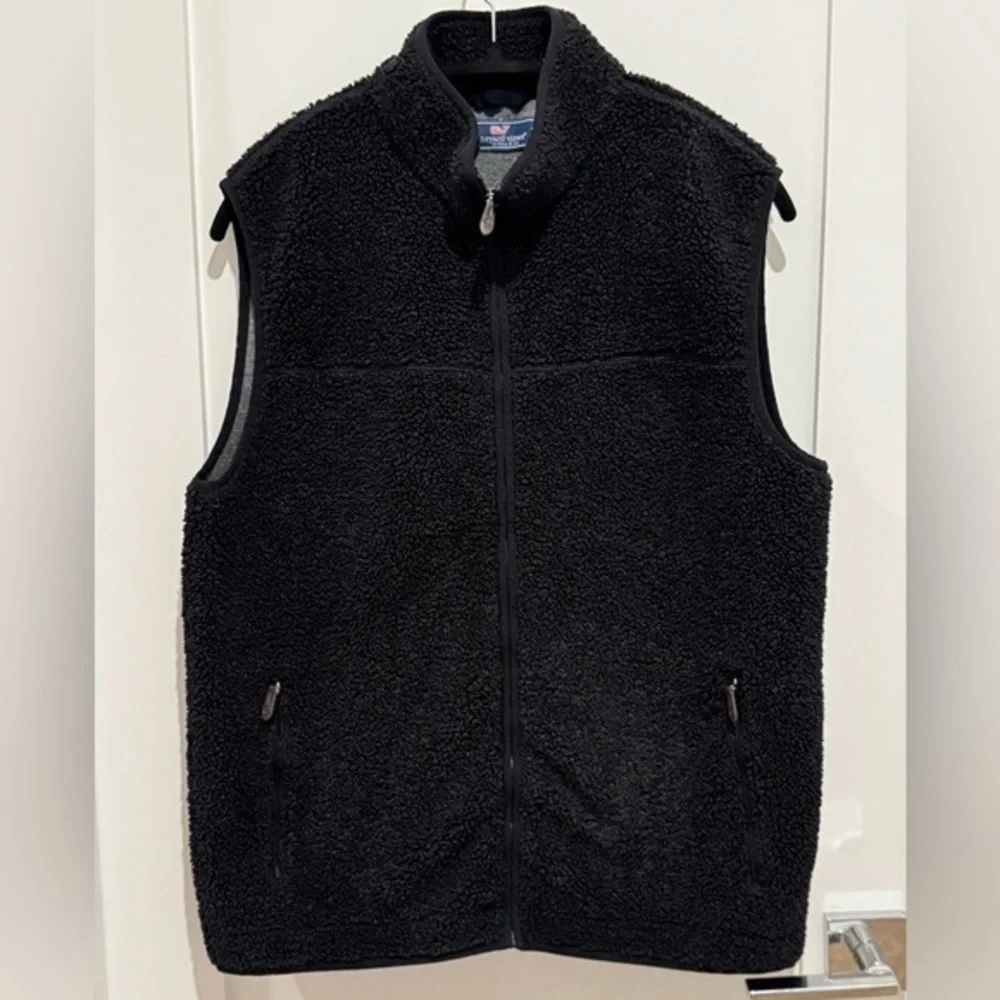 Vineyard Vines Mens Medium Nantucket Sherpa Fleece Full Zip Vest Black nautical